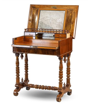 Toilette in noce con gambe e traverse tornite, piano e fronte ribaltabili celan