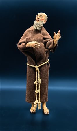 Arte napoletana, secolo XIX. Figura di frate barbuto in terracotta policroma e