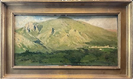 Achille Formis Befani "Scorcio di paese montano" 
olio su tavola (cm 28x60)
firm
