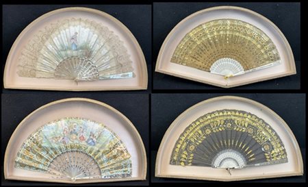 Arte del secolo XIX. Lotto composto da quattro ventagli con stecche in madreper
