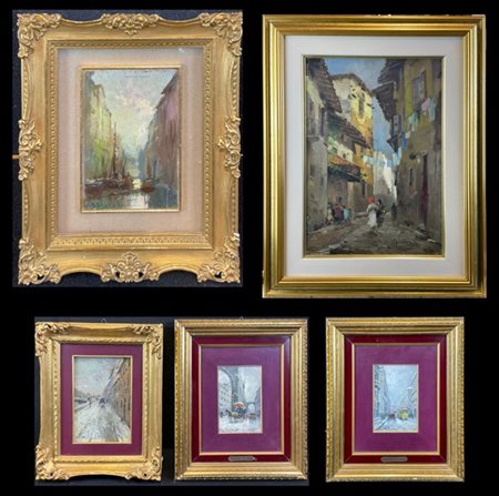 Giuseppe Solenghi "Lotto composto da cinque Paesaggi ad olio su diversi supporti