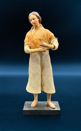 Arte napoletana, secolo XIX. Figura di popolana in terracotta policroma con par