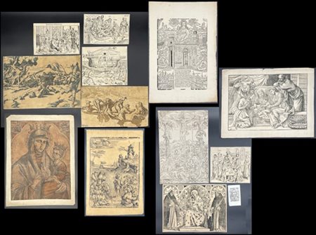 Lotto composto da una xilografia di Niccolò Boldrini da Tiziano raffigurante "M