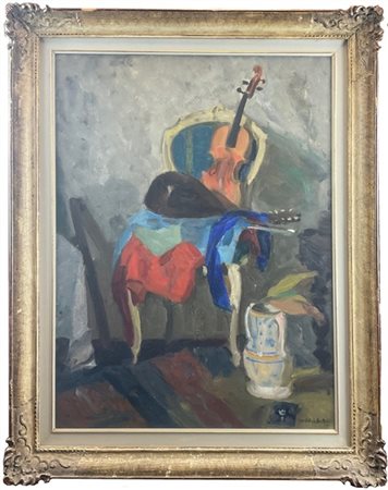 Ugo Vittore Bartolini "Interno con mandolino" 1961
olio su tela (cm 80x60)
Firma