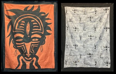 Lotto composto da due teli di cotone ad armatura diagonale dipinti e stampati a