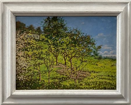 Enrico Reycend "Paesaggio" 
olio su cartone (cm 24x33)
firmato in basso a destra