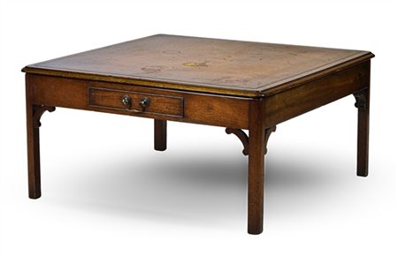 Tavolino da salotto in mogano con un tiretto sul fronte ed un finto tiretto al