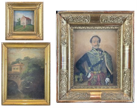 Lotto composto da un Ritratto di ufficiale a tecnica mista su carta (cm 22x18)