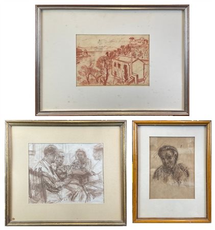 Donato Frisia "Lotto composto da tre disegni a sanguigna e carboncino, di divers