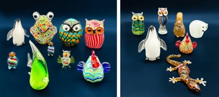 Lotto composto da numerose figure di animali in vetro policromo di diversa form