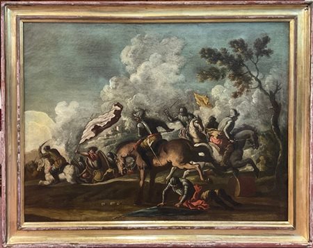 Scuola del secolo XVIII

"Scena di battaglia"
olio su tela (cm 77x103)
in corni