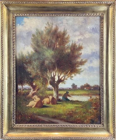 Scuola francese di fine secolo XIX

"Contadina con mucche" 
olio su tela (cm 42