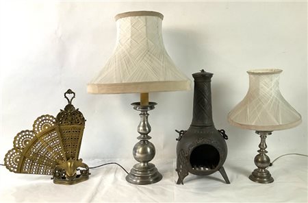 Lotto composto da una stufetta in ghisa a corpo sferico (h cm 64), un parascint