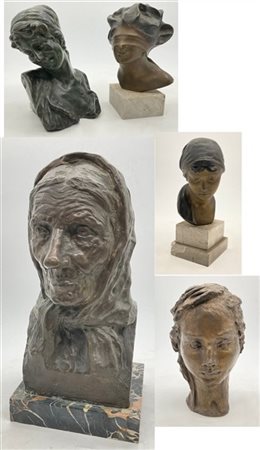 Lotto composto da cinque sculture in bronzo e metallo raffiguranti "Figure femm
