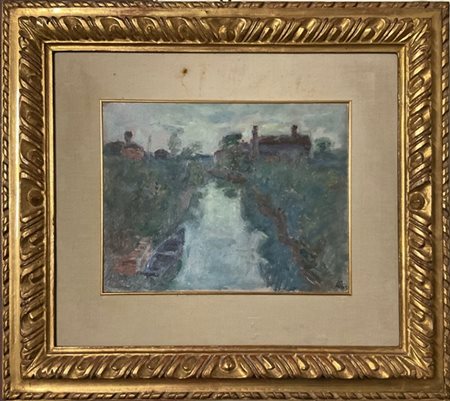 Mario Vellani Marchi "Crepuscolo a Torcello" Burano, 1953
olio su cartone (cm 23