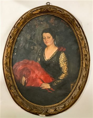 Luciano Ricchetti "Ritratto di gentildonna con ventaglio" 1929
olio su tela oval