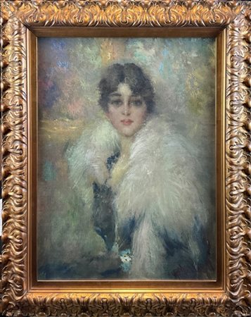 Giuseppe Maldarelli "Ritratto di gentildonna con pelliccia" 
olio su tela (cm 70