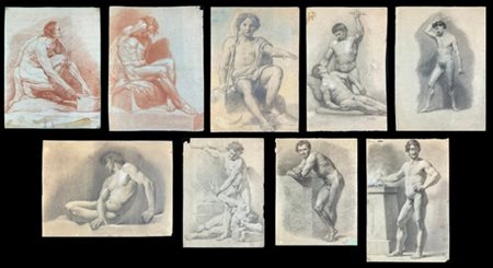 Lotto composto da dieci accademie del secolo XIX, di tecniche e misure differen