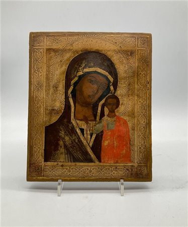 Arte russa, secolo XX. Icona a tempera su tavola raffigurante Madonna di Kazan