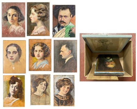 Antonio Negri Lotto composto da numerosi ritratti ad olio e tecnica mista su div