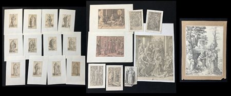 Lotto composto da ventuno incisioni da invenzioni di Luca di Leida, di cui undi