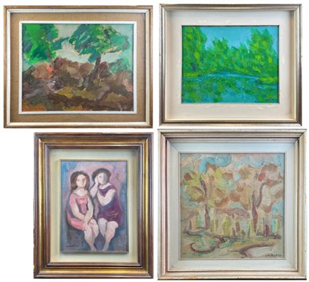 Lotto composto da due dipinti ad olio su masonite, raffiguranti paesaggi di Liv