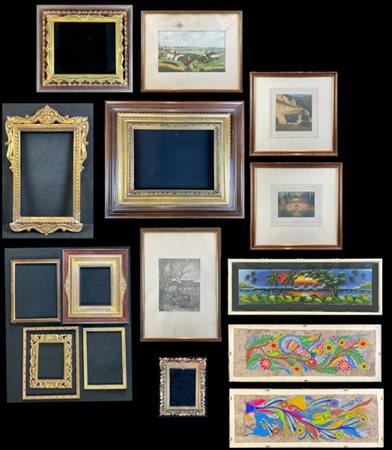 Lotto composto da numerose stampe di soggetti diversi e cornici (difetti)