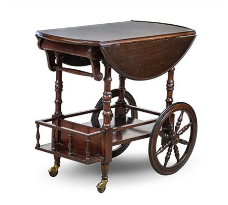 Carrellino portavivande in legno con piano a bandelle e gambe tornite (cm 75x69