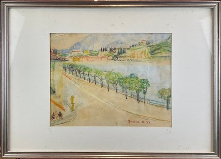 Donato Frisia "Paesaggio di Lecco" 1937
tecnica mista su carta (cm 30x40)
firmat