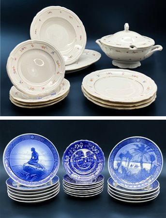 Tre cartoni contenenti numerosi piatti decorativi Royal Copenhagen e parti di s