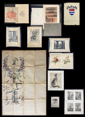 Busta contenente numerosi documenti, disegni e incisioni di epoche ed argomento