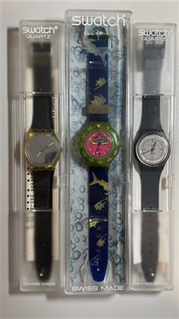 Lotto composto da tre Swatch con custodia
(funzionamento non garantito)