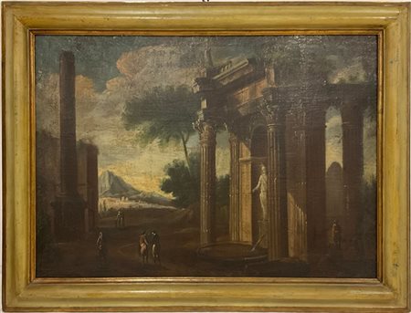 Scuola del secolo XVIII

"Capriccio con personaggio presso rovine classiche"
ol