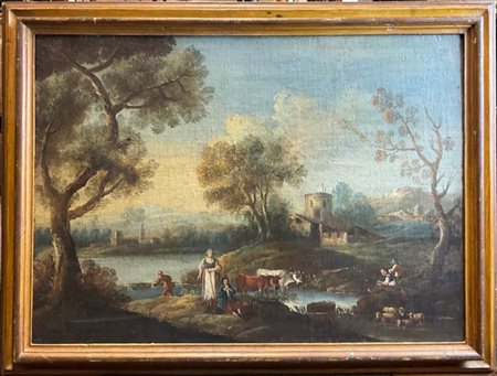 Scuola veneta del secolo XVIII

"Paesaggio con lavandaie"
olio su tela (cm 65x8