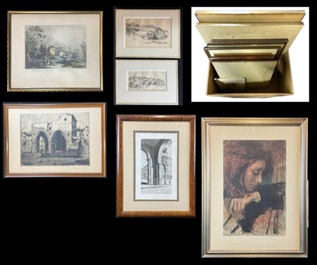 Cartone contenente numerose stampe e incisioni di varie epoche e misure, in cor