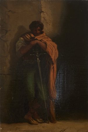 Federico Faruffini (Attribuito)

"Il riposo del templare" 
olio su tela (cm 40x2
