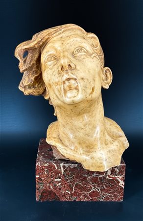 Edmondo Furlan "Testa virile" 
scultura in marmo su base in marmo (cm tot 45) 
f