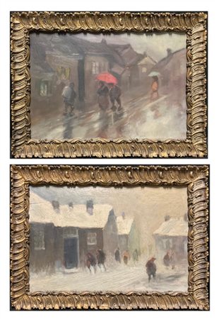 Ignoto
Coppia di Paesaggi con figure
oli su compensato (cm 19,5x28,5)
in cornic