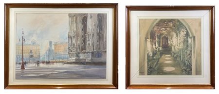 Ernesto Giuliano Armani Due acquerelli su carta raffiguranti "Veduta laterale de