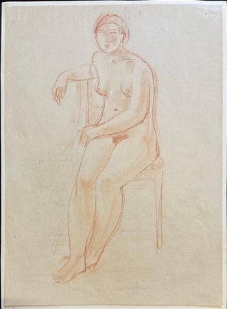 Pio Semeghini "Nudo femminile" 
sanguigna su carta applicata a cartoncino (cm 30