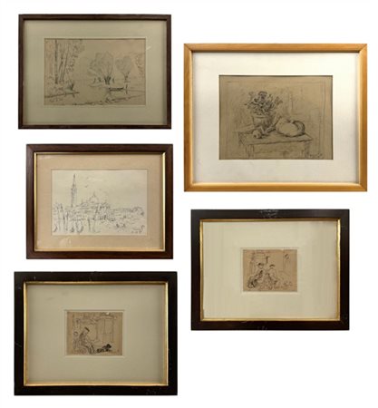 Lotto composto da cinque tecniche miste di cui quattro di Mario Vellani Marchi