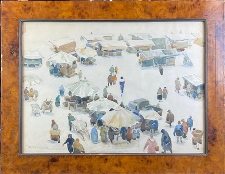 Arcangelo Salvarani "Mercato russo" 
acquerello su carta (cm 38x53)
firmato in b