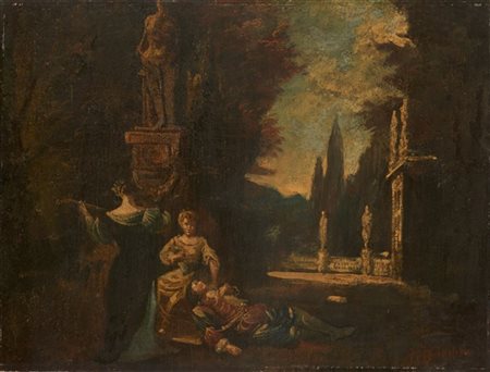 Federico Faruffini "Idillio in giardino" 
olio su tela (cm 35x46)
Firmato in bas