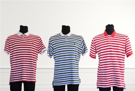 Lotto di tre Polo Ralph Lauren uomo in cotone a righe orizzontali.