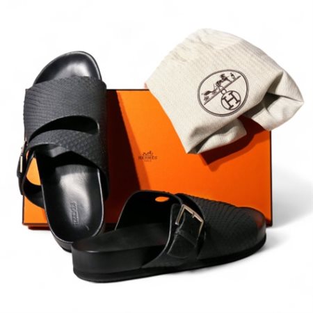 Sandali Hermes in pelle di pitone nero