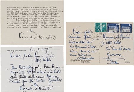 Heinrich Sutermeister, compositore - Lotto di tre cartoline con firma autografa