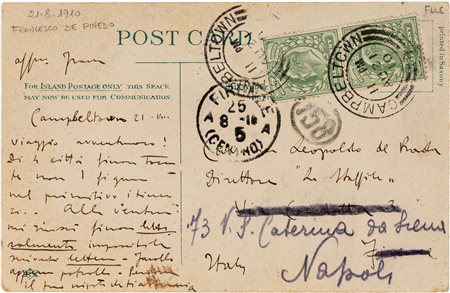 Francesco de Pinedo, aviatore e trasvolatore - Cartolina scritta e firmata di suo pugno