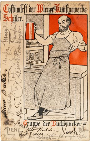 Gustav Klimt - Cartolina indirizzata al dottor Otto Conrad con la firma autografa del grande artista austriaco sul lato lungo di sinistra