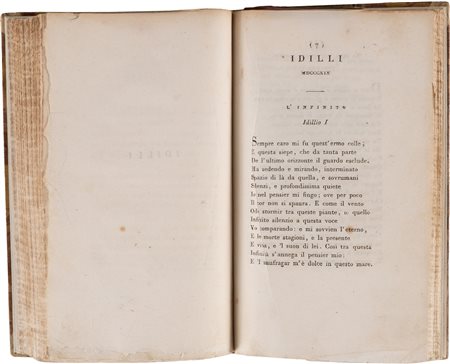 Leopardi Giacomo - Canzoni del Conte Giacomo Leopardi. Pei tipi del nobili e comp. (1824) Unitamente A: Leopardi Giacomo - Versi del Conte Giacomo Leopardi