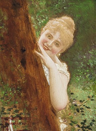 MARCHISIO ANDREA Torino 1850 - 1927Tra gli alberiolio su tavoletta cm....